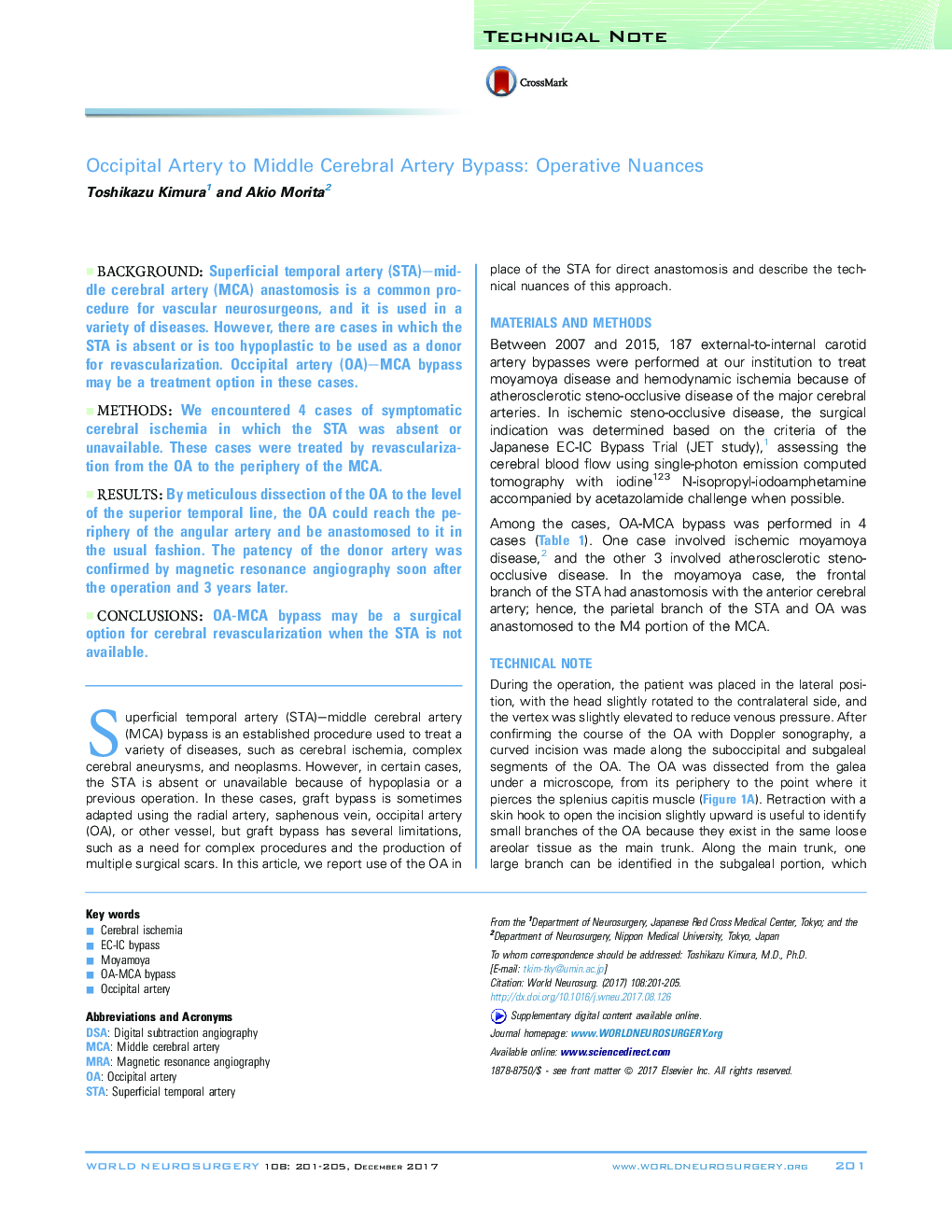 Technical NoteOccipital Artery to Middle Cerebral Artery Bypass: Operative Nuances