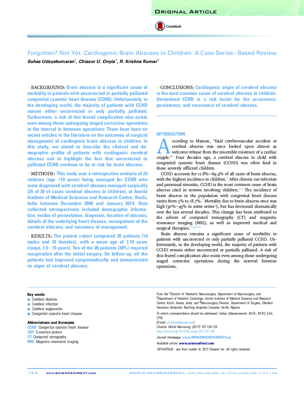 Original ArticleForgotten? Not Yet. Cardiogenic Brain Abscess in Children: A Case Series-Based Review