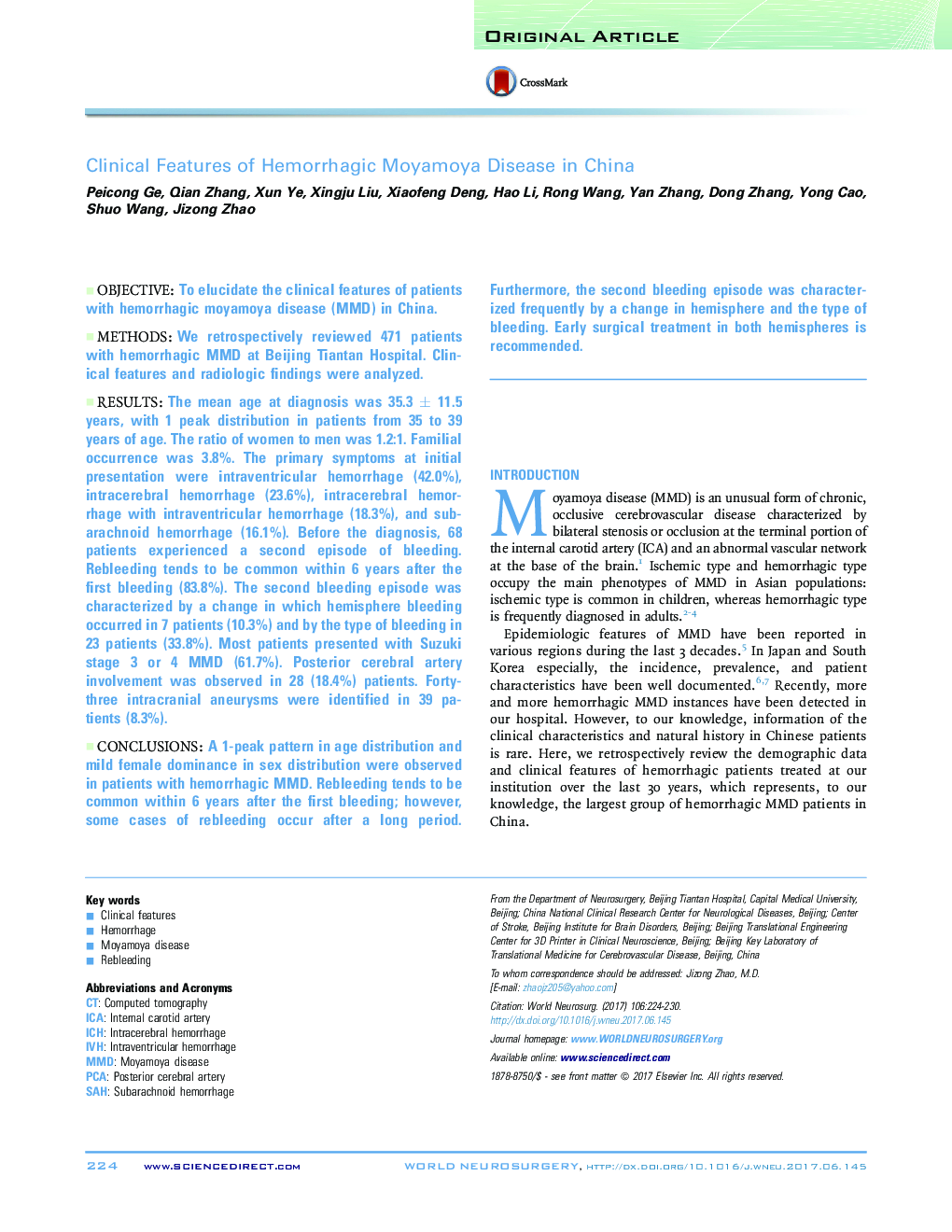 Clinical Features of Hemorrhagic Moyamoya Disease in China