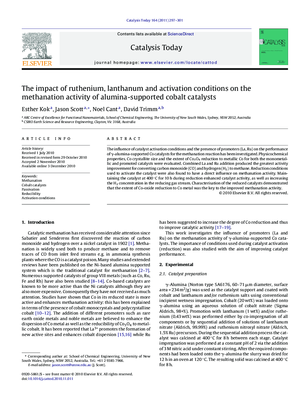 The impact of ruthenium, lanthanum and activation conditions on the methanation activity of alumina-supported cobalt catalysts