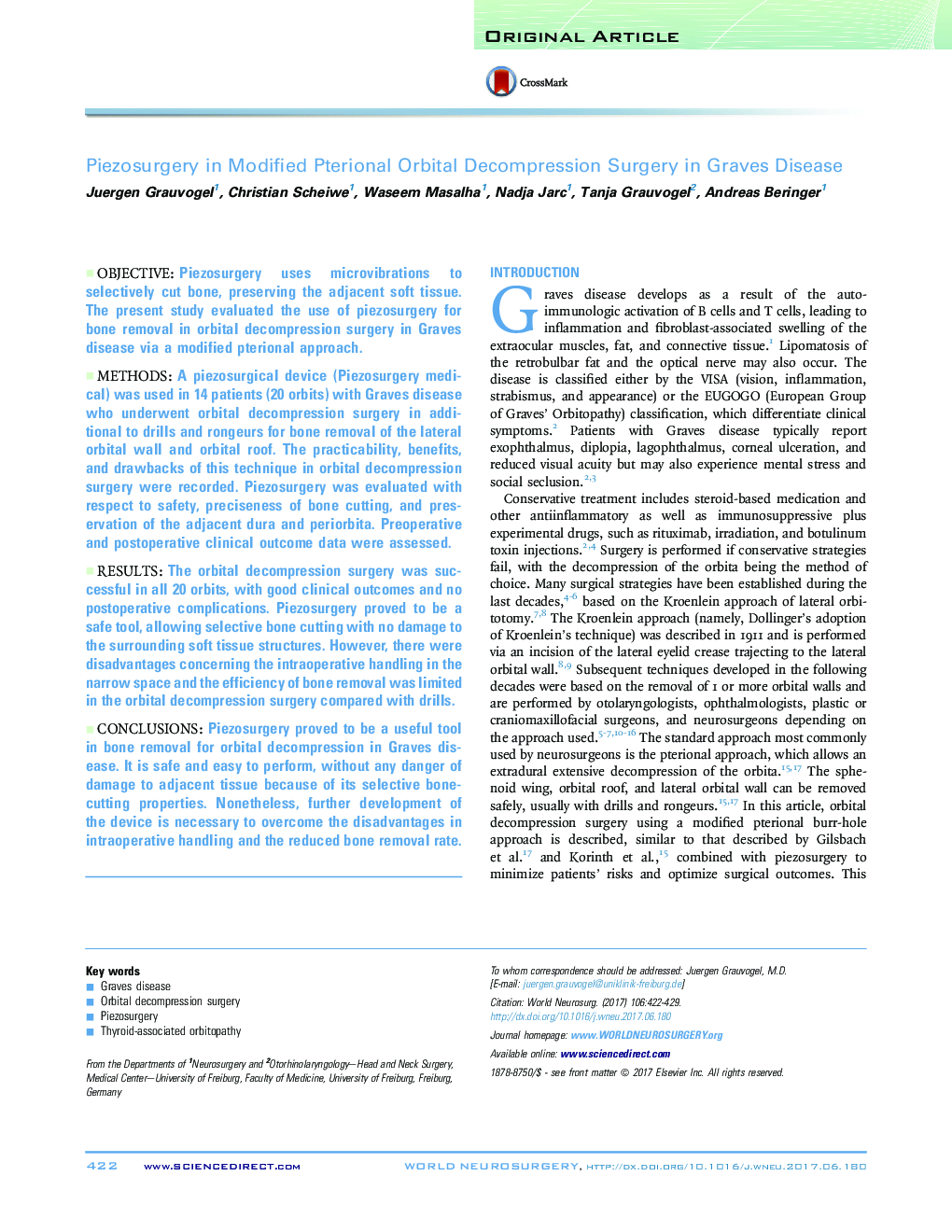 Original ArticlePiezosurgery in Modified Pterional Orbital Decompression Surgery in Graves Disease