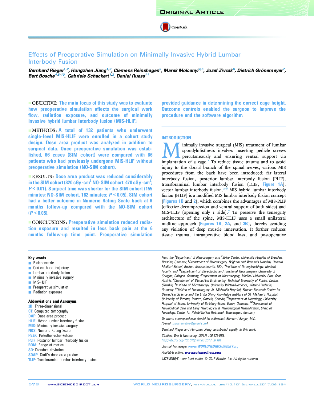 Original ArticleEffects of Preoperative Simulation on Minimally Invasive Hybrid Lumbar Interbody Fusion