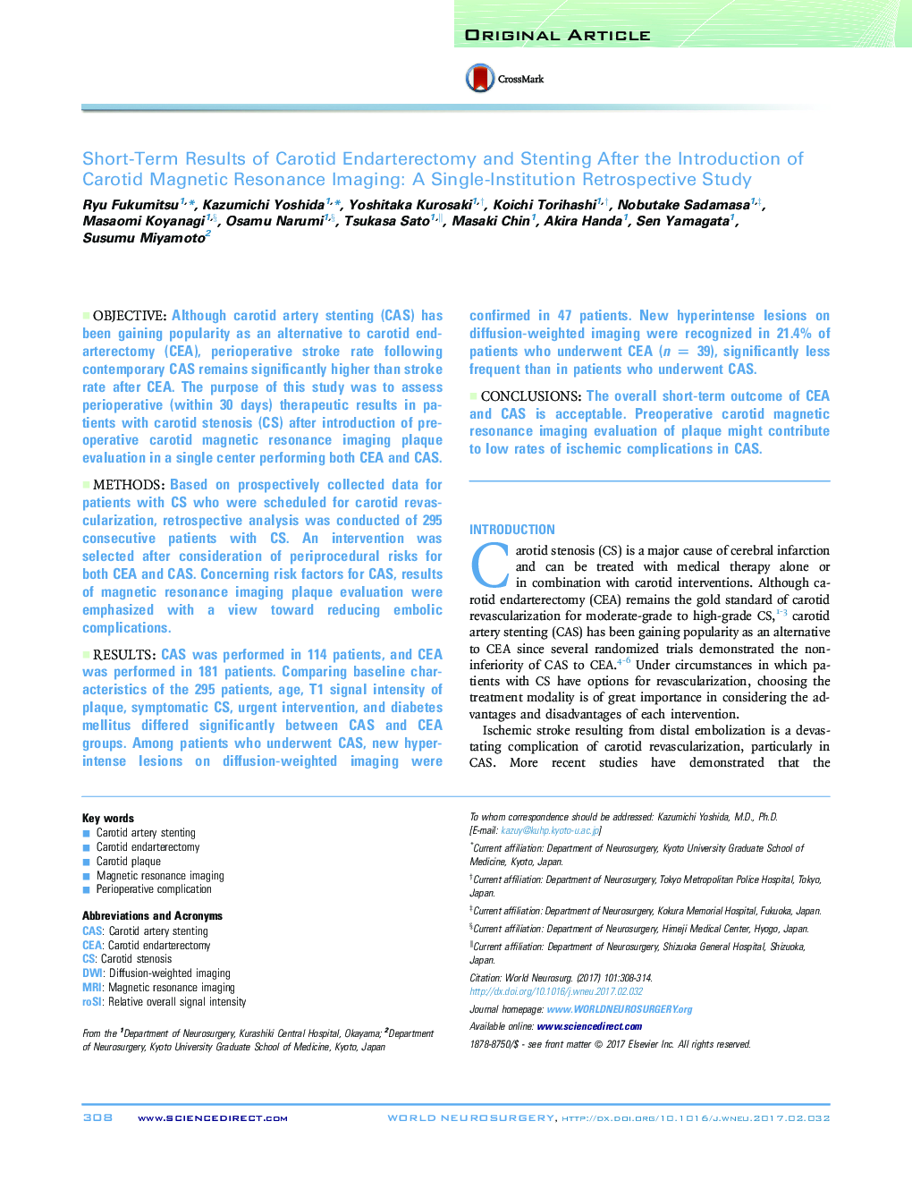 Short-Term Results of Carotid Endarterectomy and Stenting After the Introduction of Carotid Magnetic Resonance Imaging: A Single-Institution Retrospective Study