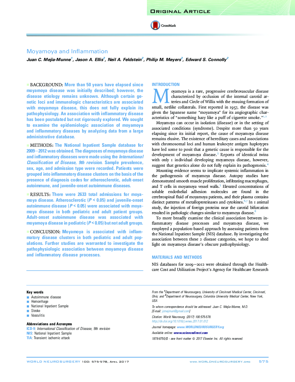 Moyamoya and Inflammation