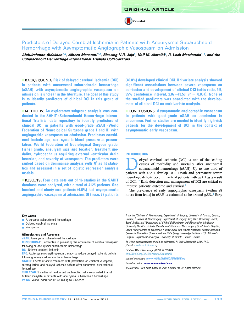 Predictors of Delayed Cerebral Ischemia in Patients with Aneurysmal Subarachnoid Hemorrhage with Asymptomatic Angiographic Vasospasm on Admission