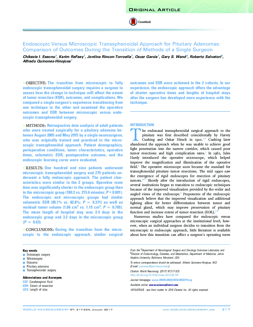 Endoscopic Versus Microscopic Transsphenoidal Approach for Pituitary Adenomas: Comparison of Outcomes During the Transition of Methods of a Single Surgeon