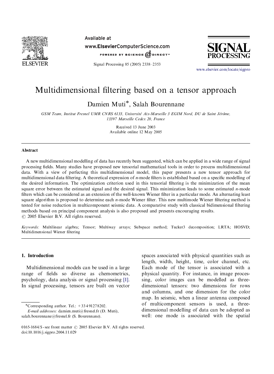 Multidimensional filtering based on a tensor approach