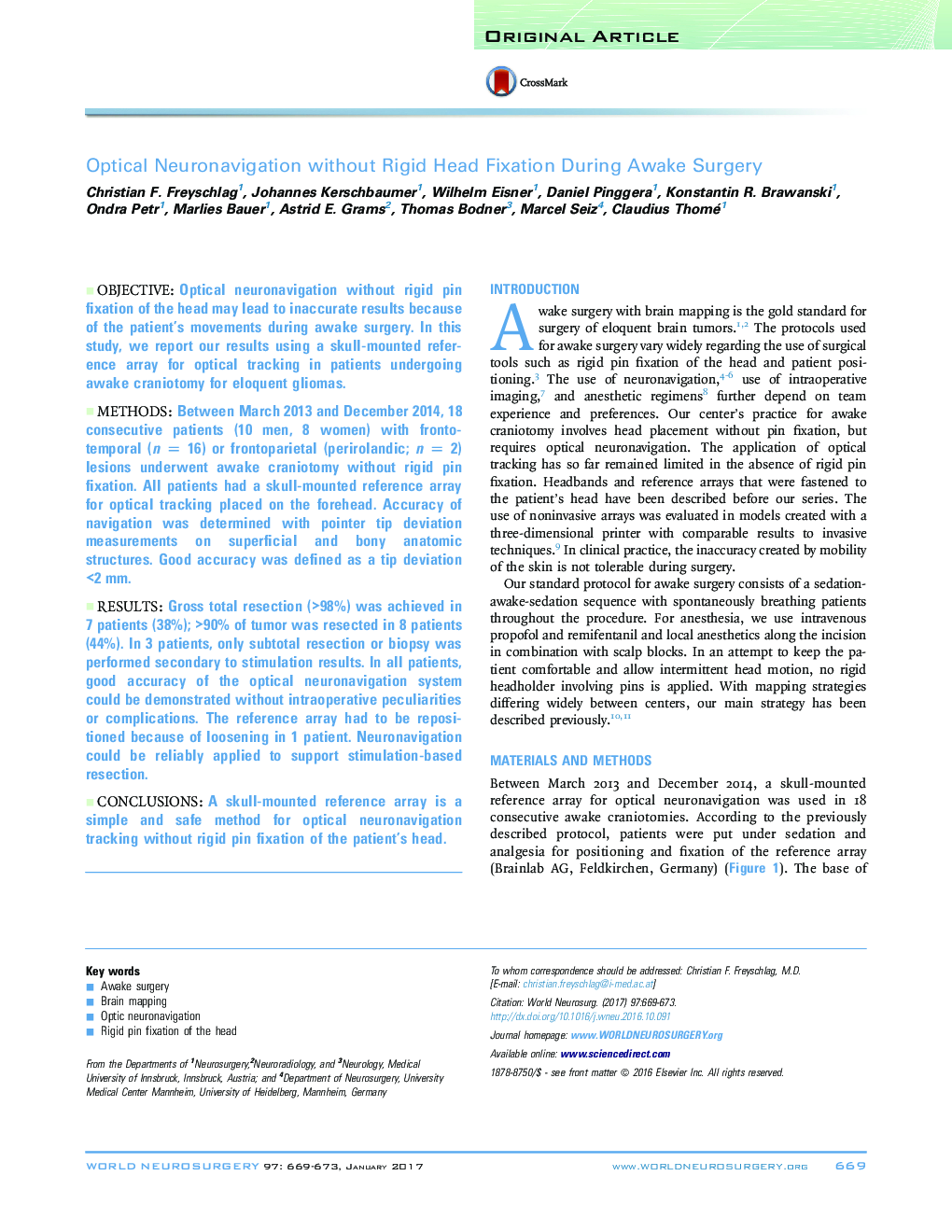 Optical Neuronavigation without Rigid Head Fixation During Awake Surgery