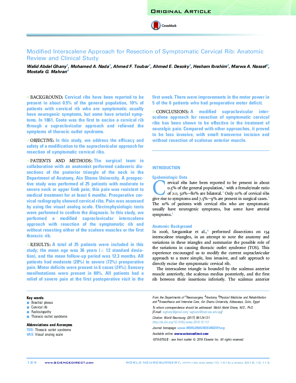 Modified Interscalene Approach for Resection of Symptomatic Cervical Rib: Anatomic Review and Clinical Study