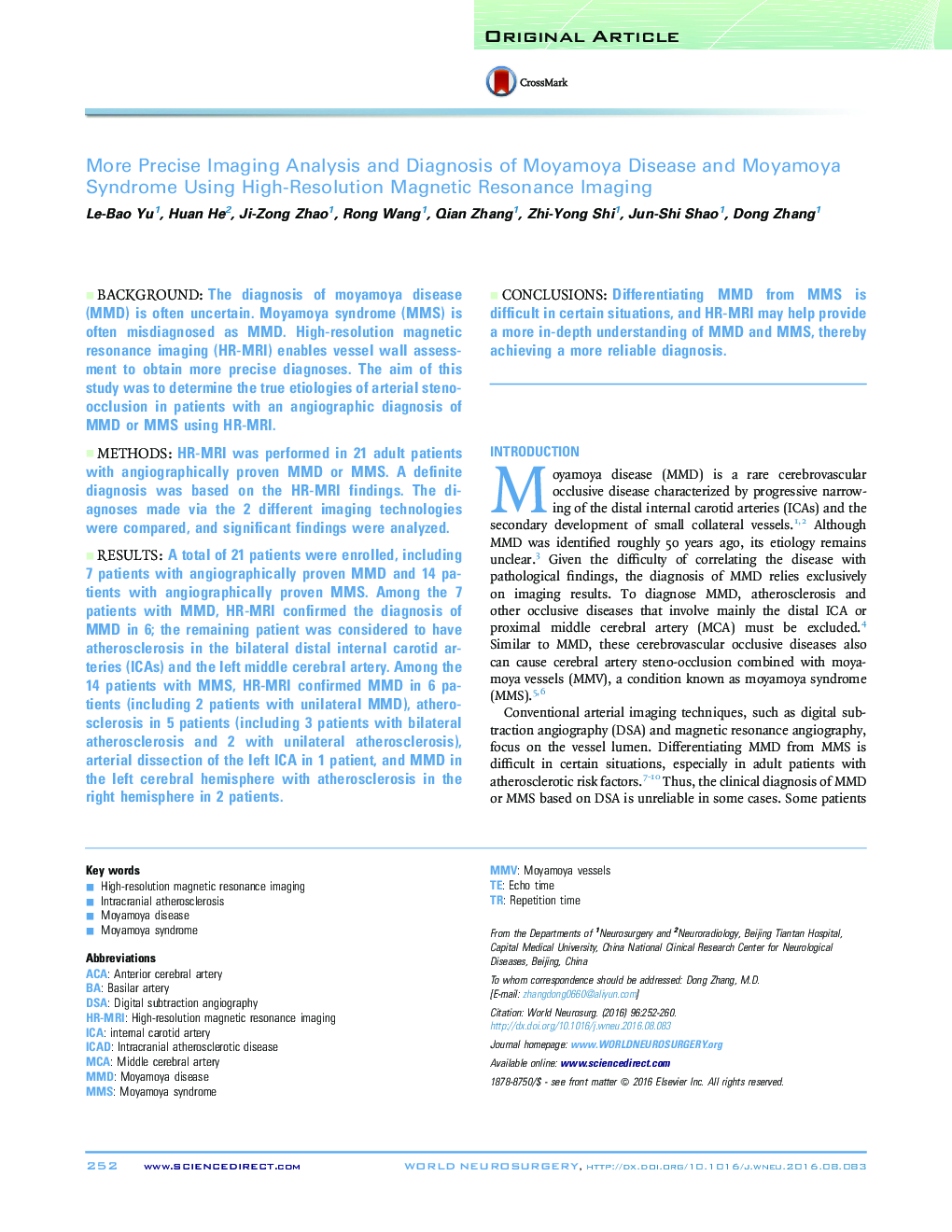 More Precise Imaging Analysis and Diagnosis of Moyamoya Disease and Moyamoya Syndrome Using High-Resolution Magnetic Resonance Imaging