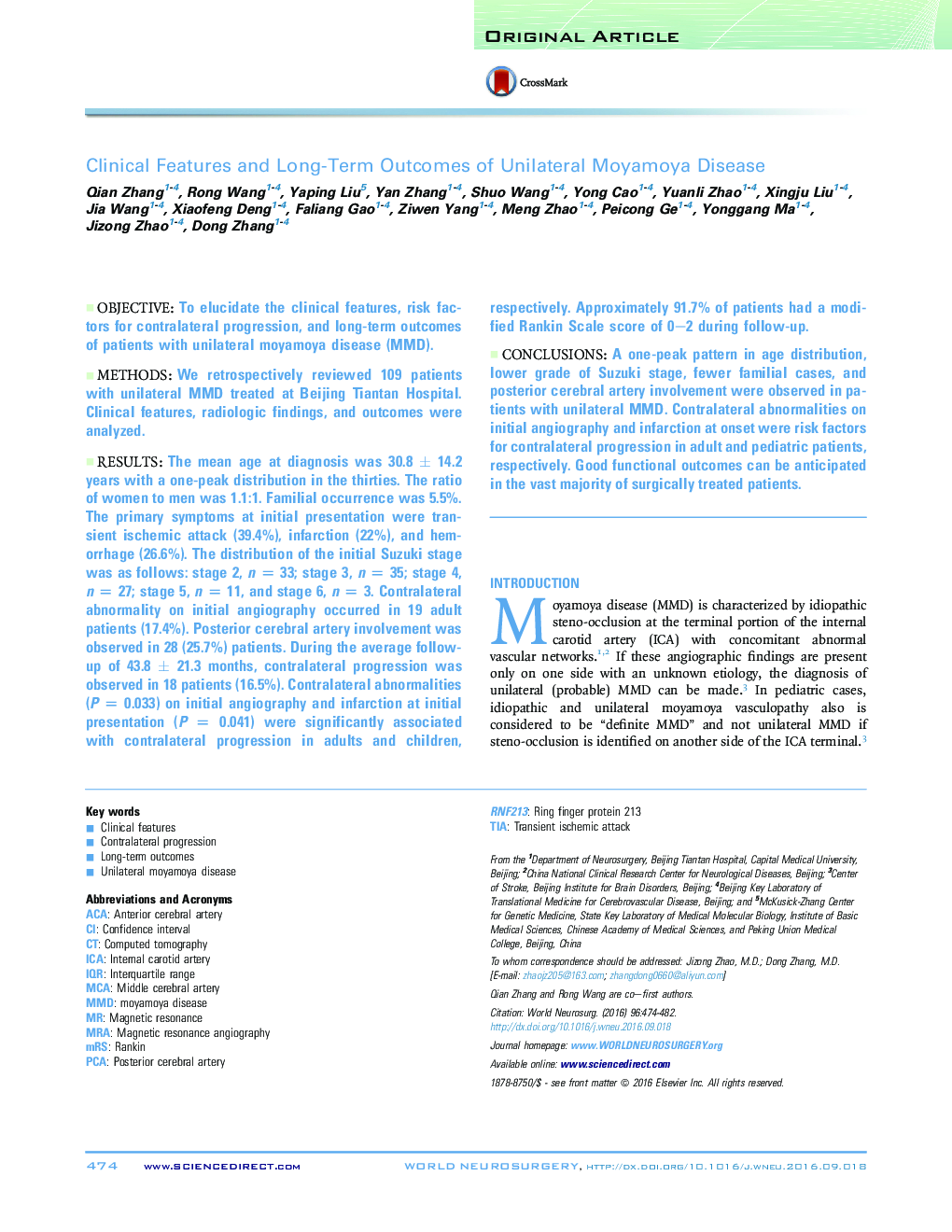 Clinical Features and Long-Term Outcomes of Unilateral Moyamoya Disease