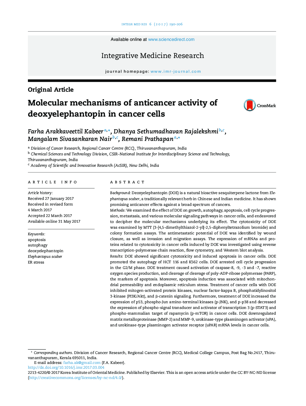 Molecular mechanisms of anticancer activity of deoxyelephantopin in cancer cells