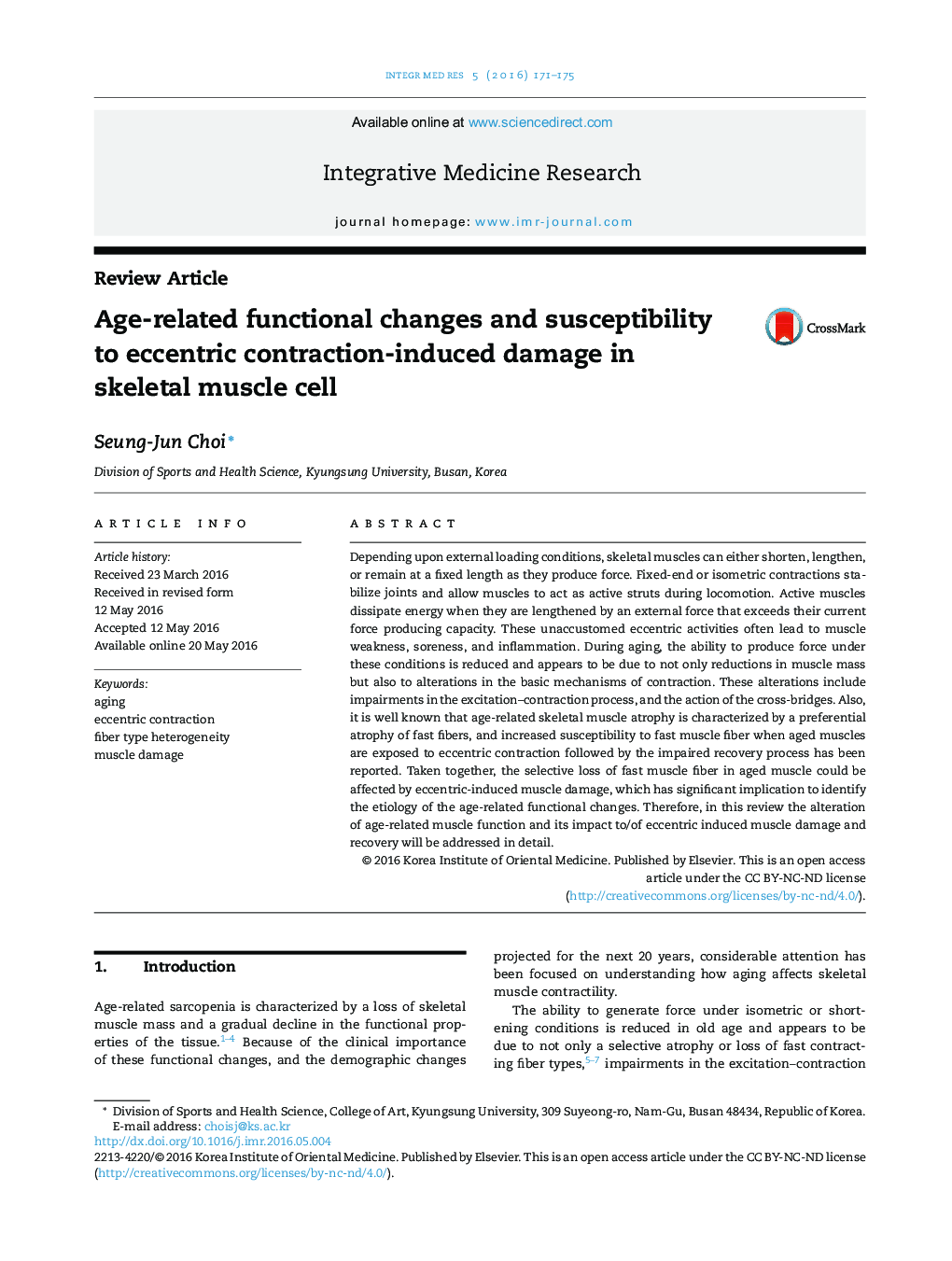 Age-related functional changes and susceptibility to eccentric contraction-induced damage in skeletal muscle cell