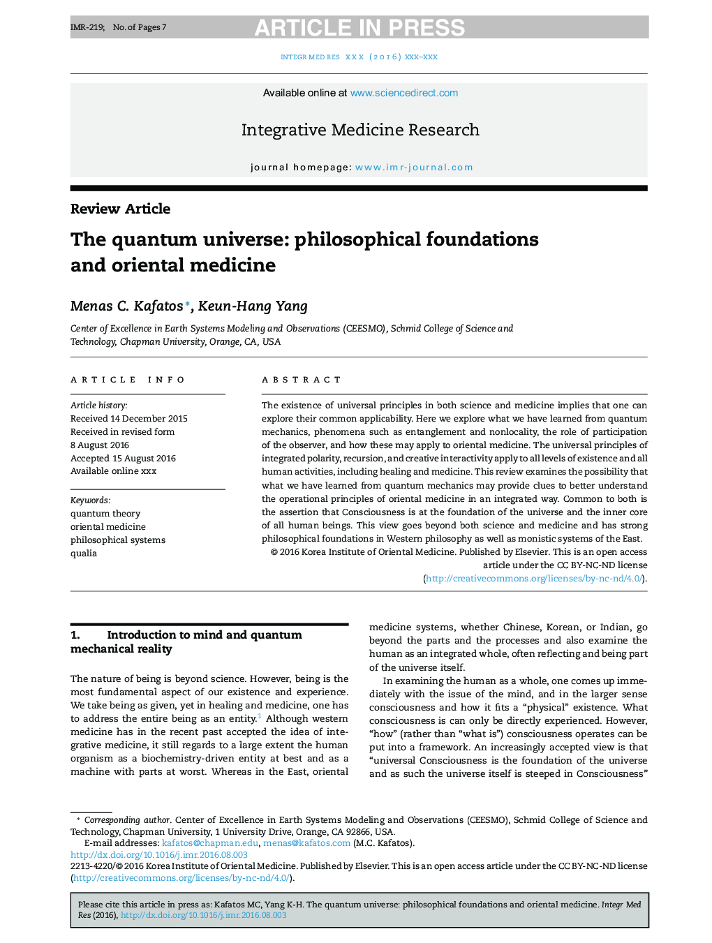 The quantum universe: philosophical foundations and oriental medicine