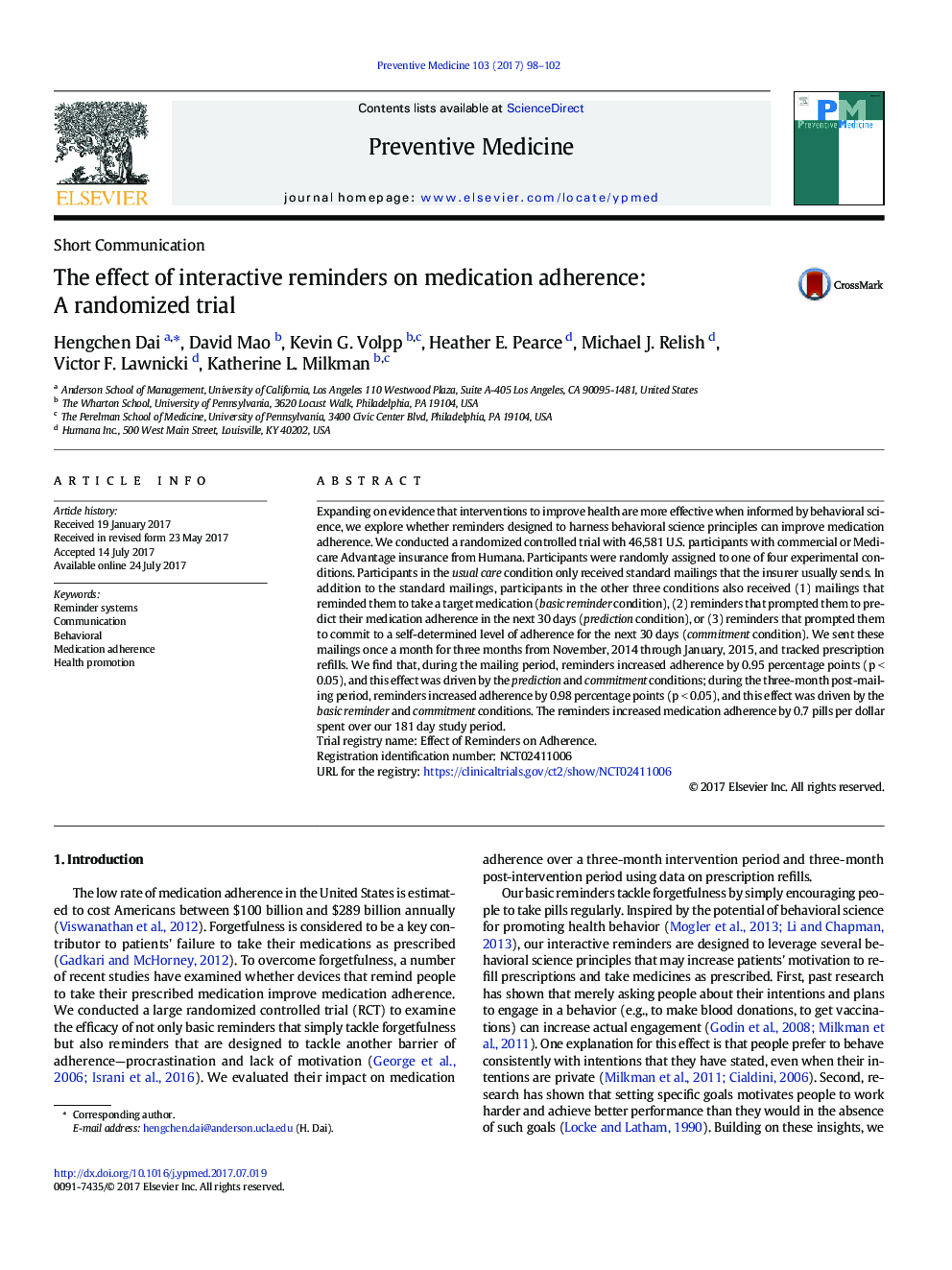 The effect of interactive reminders on medication adherence: A randomized trial