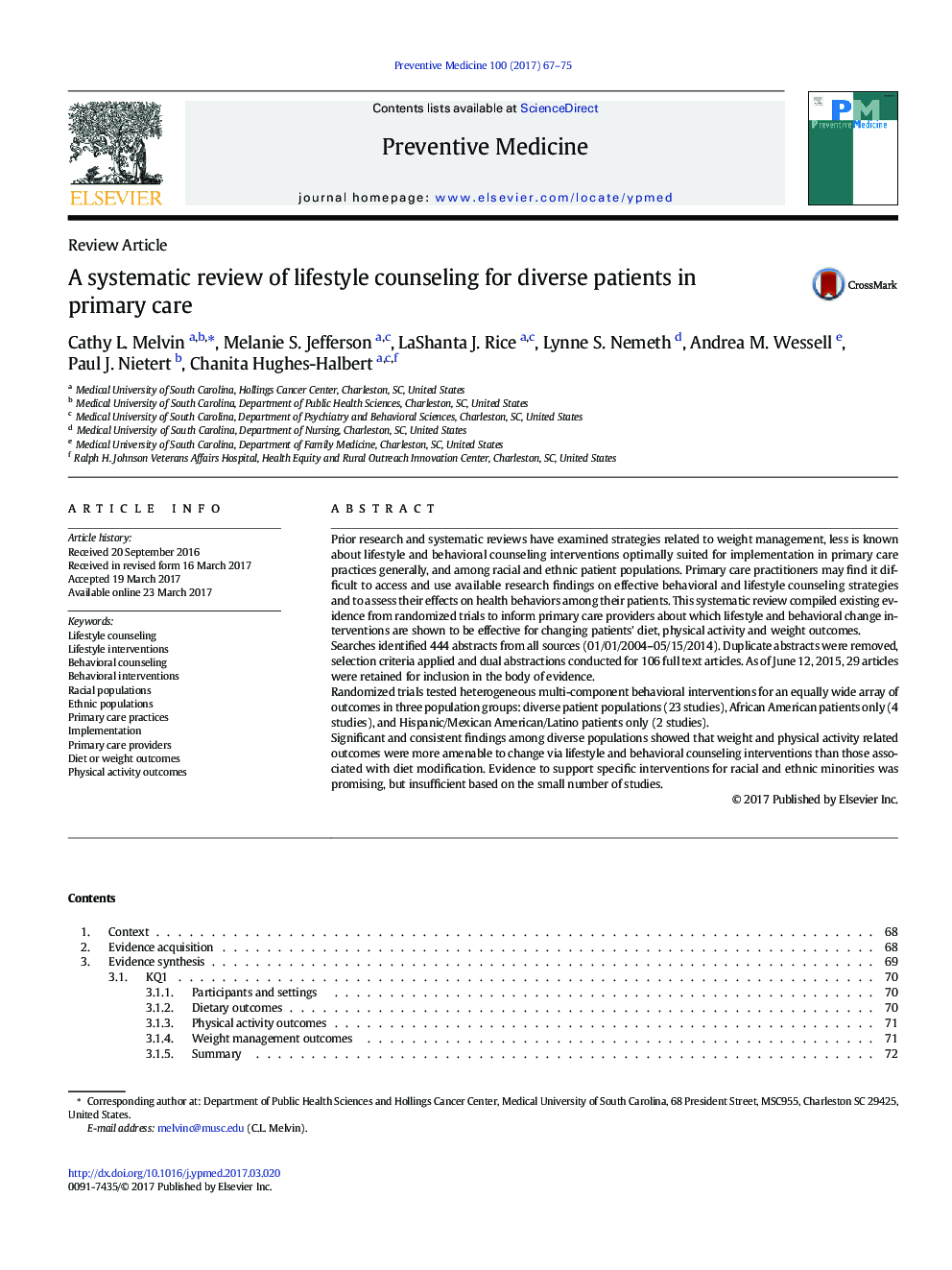 A systematic review of lifestyle counseling for diverse patients in primary care