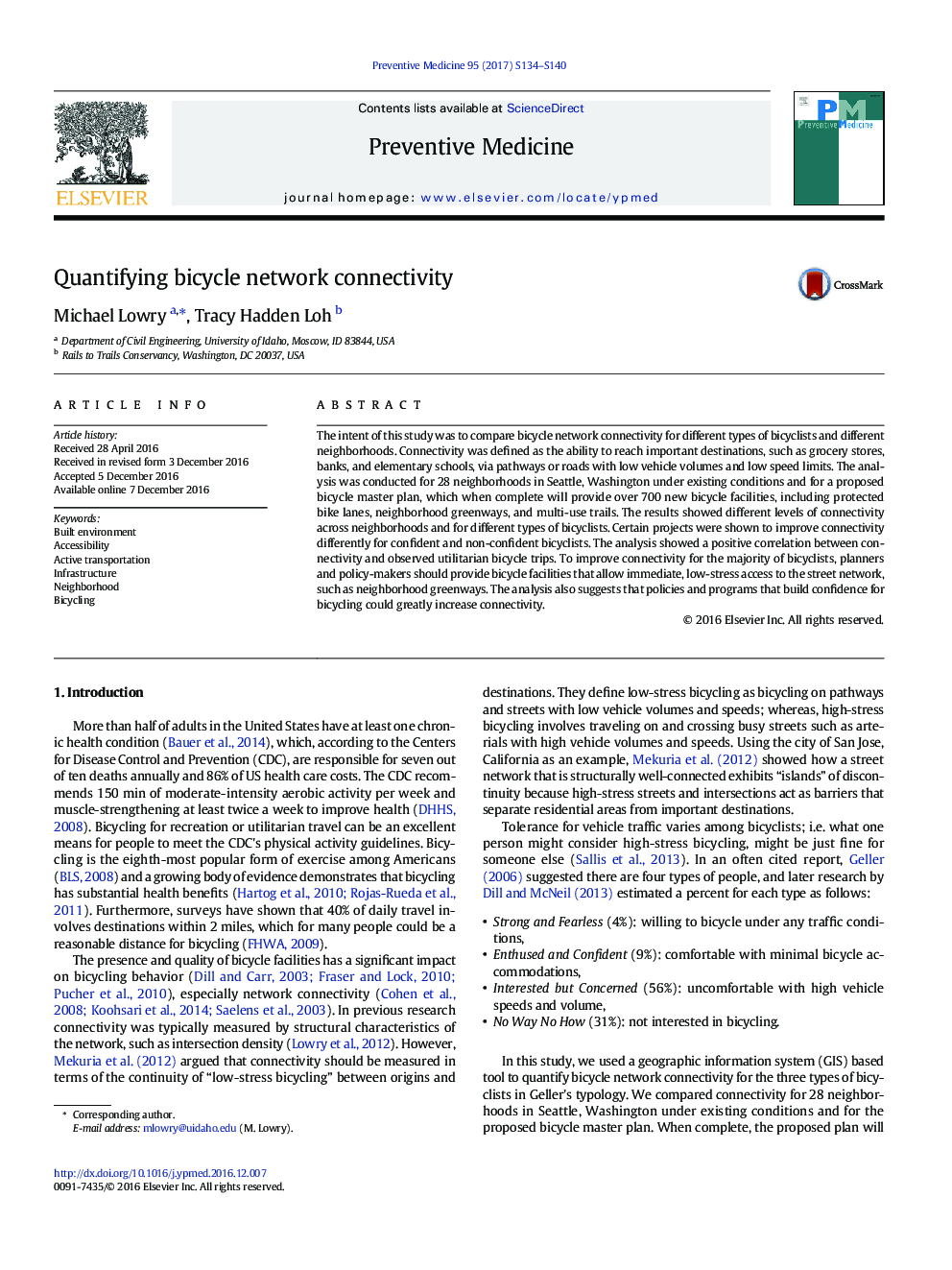 Quantifying bicycle network connectivity