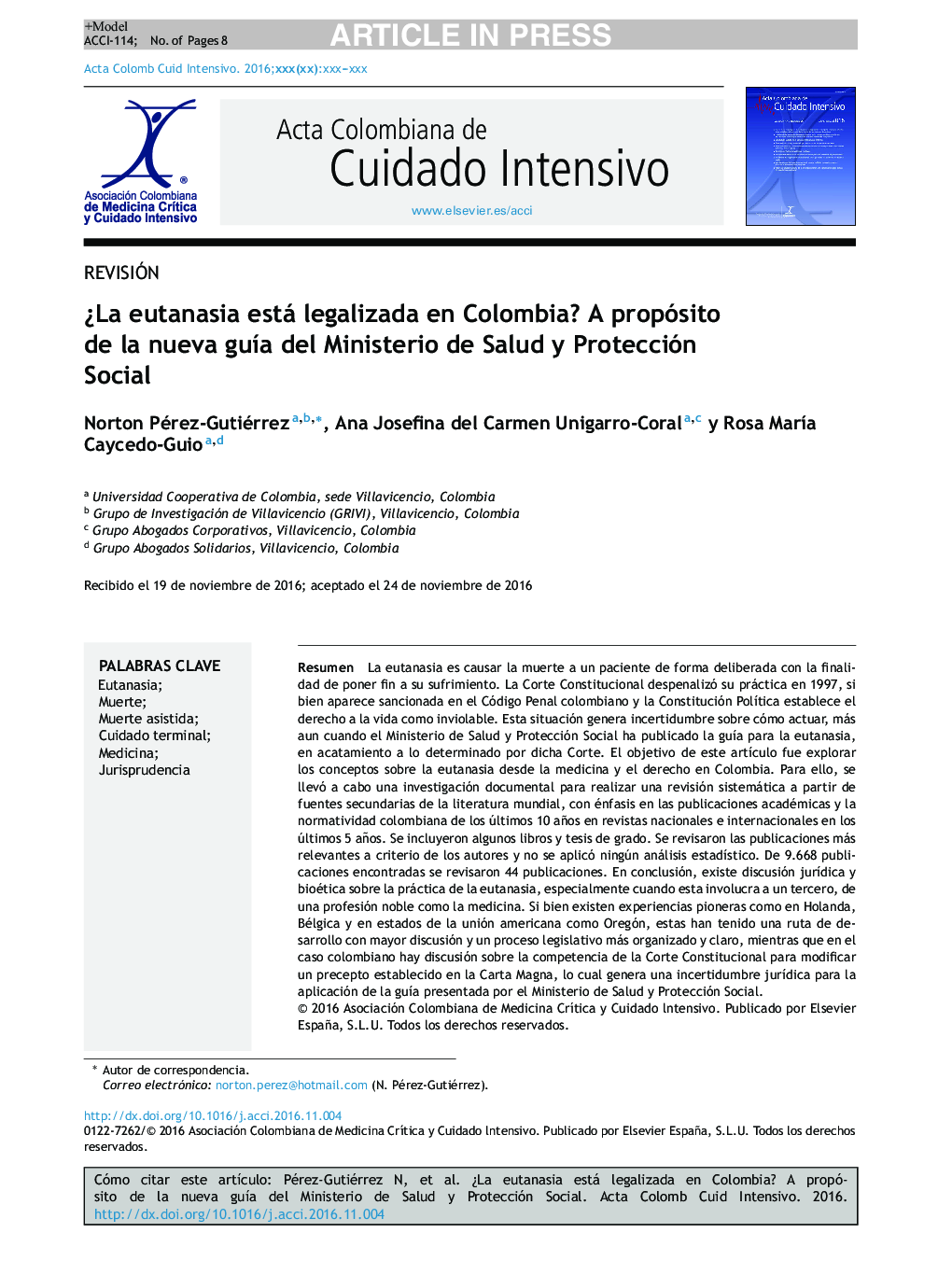 Â¿La eutanasia está legalizada en Colombia? A propósito de la nueva guÃ­a del Ministerio de Salud y Protección Social