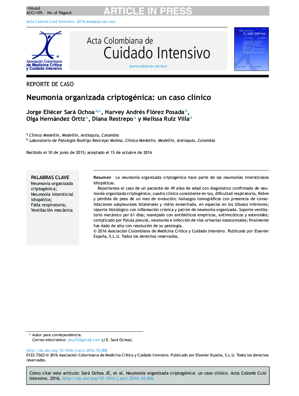 NeumonÃ­a organizada criptogénica: un caso clÃ­nico