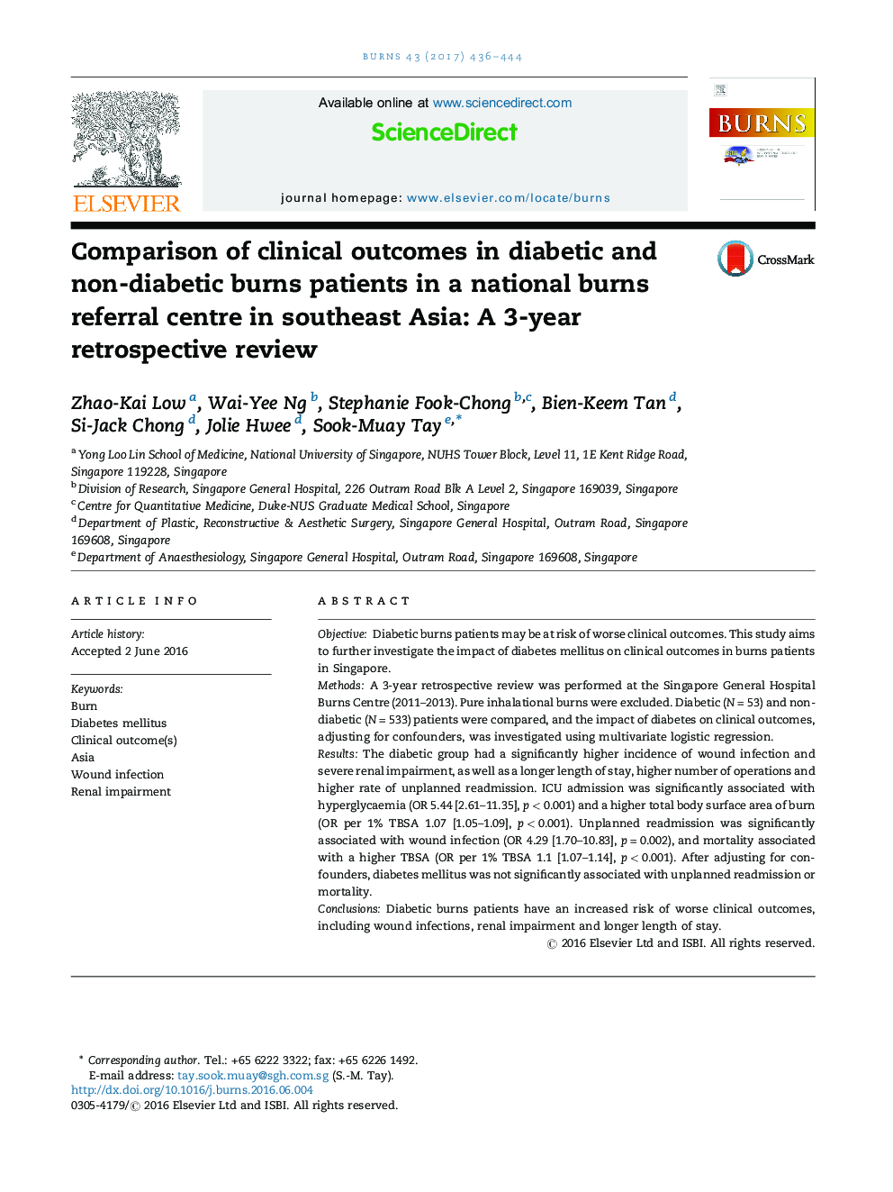 مقایسه نتایج بالینی بیماران دیابتی و سوختگی غیر دیابتی در مرکز سوختگی ملی در جنوب شرقی آسیا: بررسی گذشته نگر 3 ساله 