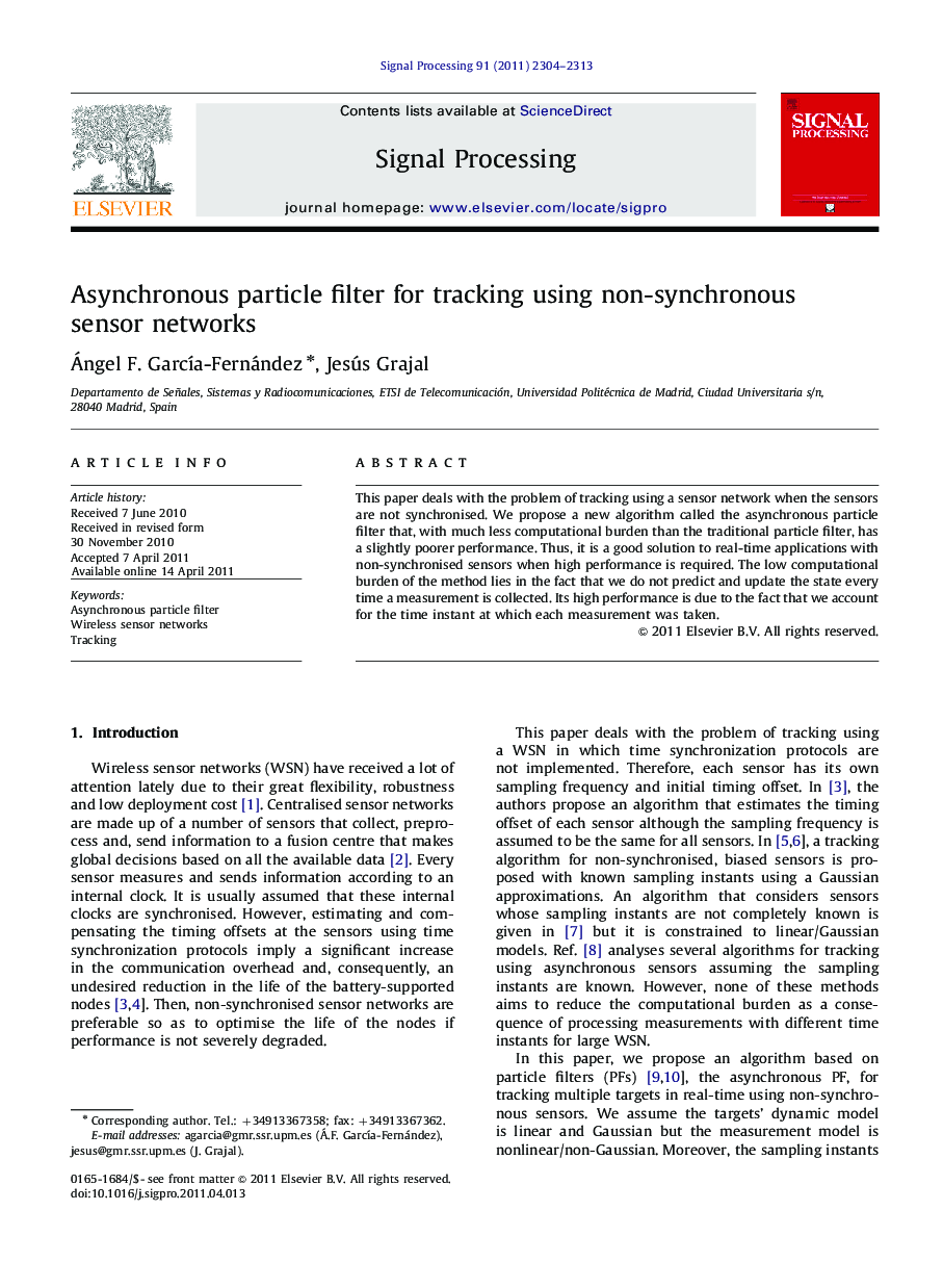 Asynchronous particle filter for tracking using non-synchronous sensor networks