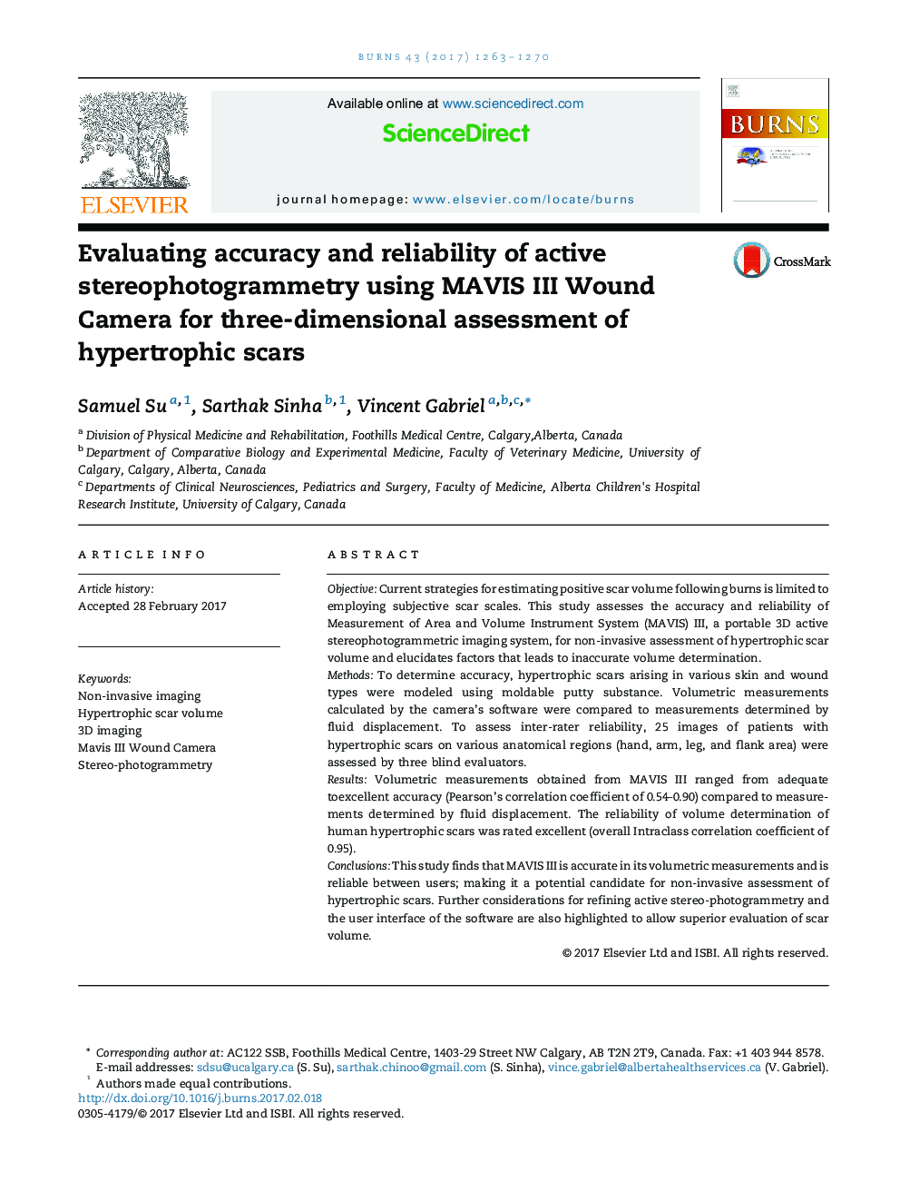 Evaluating accuracy and reliability of active stereophotogrammetry using MAVIS III Wound Camera for three-dimensional assessment of hypertrophic scars