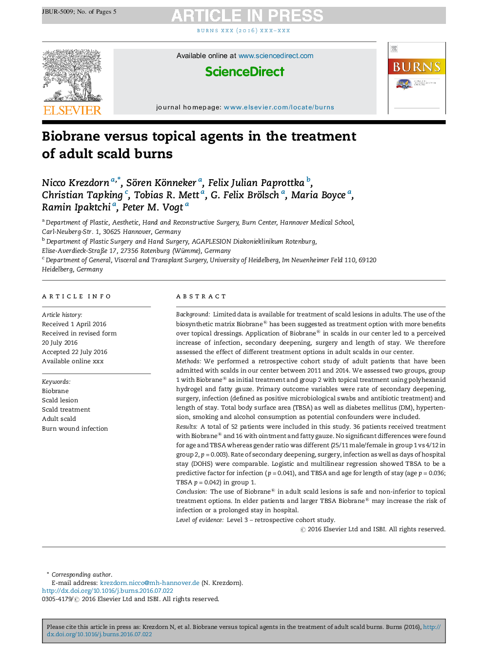 Biobrane versus topical agents in the treatment of adult scald burns