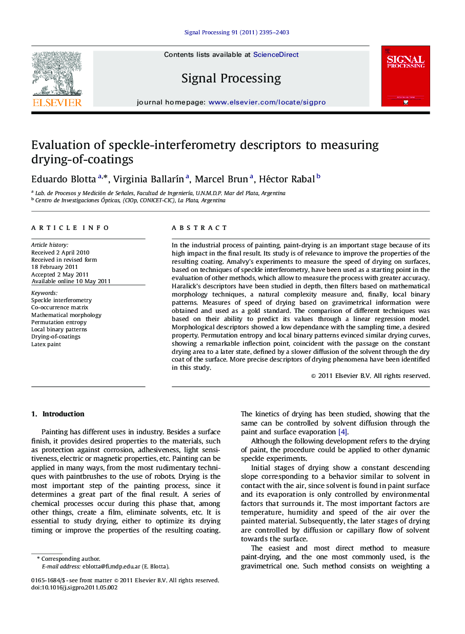 Evaluation of speckle-interferometry descriptors to measuring drying-of-coatings