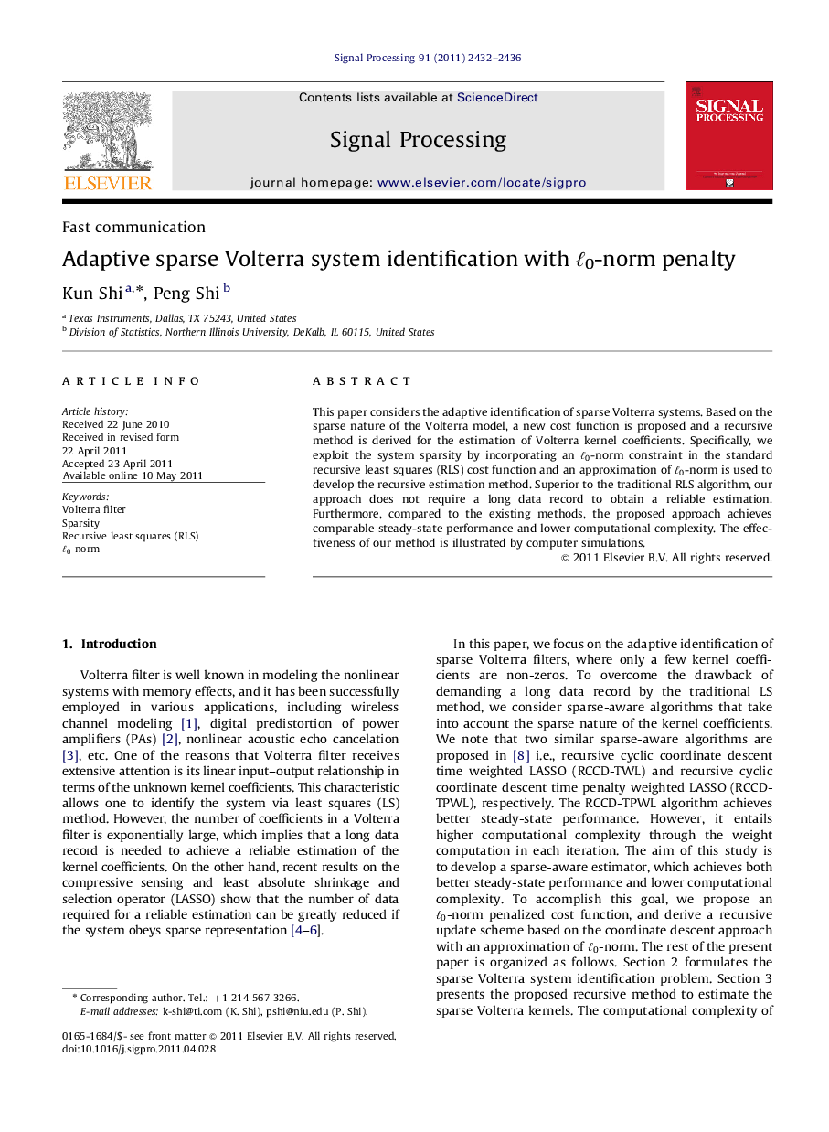 Adaptive sparse Volterra system identification with ℓ0‐norm penalty