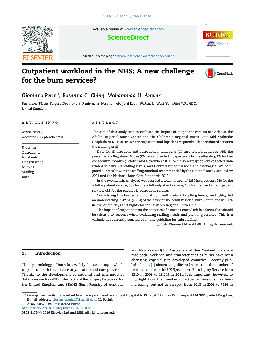 Outpatient workload in the NHS: A new challenge for the burn services?