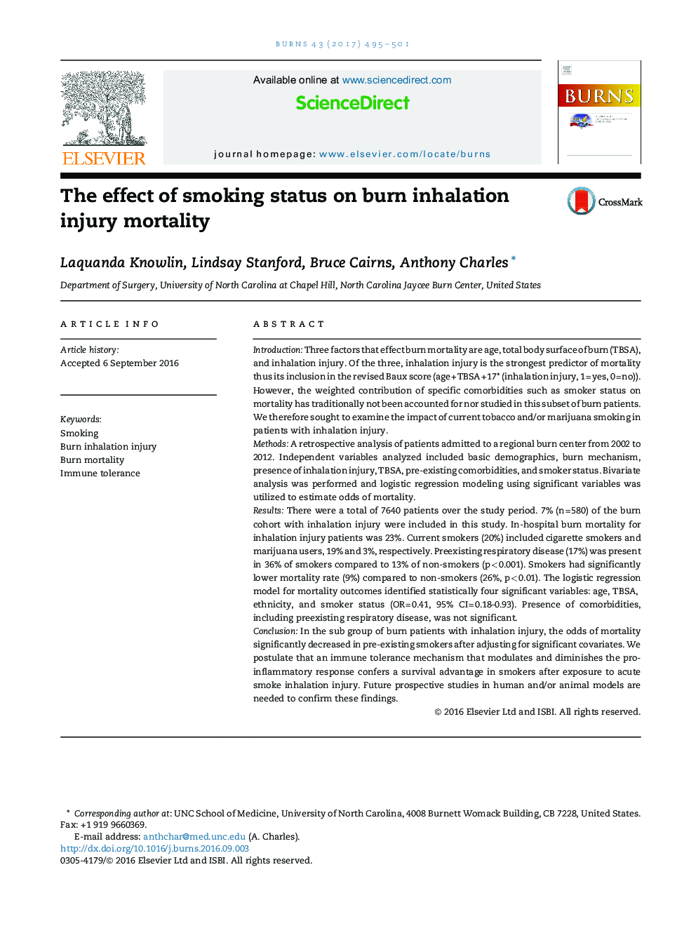 The effect of smoking status on burn inhalation injury mortality