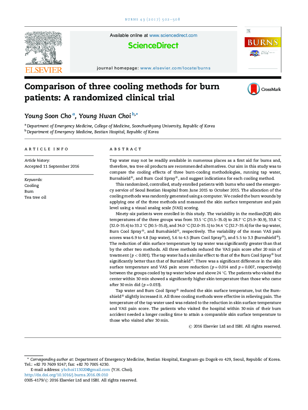 Comparison of three cooling methods for burn patients: A randomized clinical trial