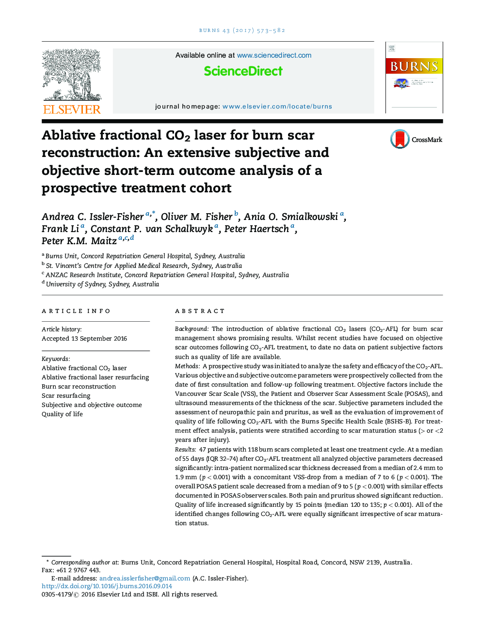Ablative fractional CO2 laser for burn scar reconstruction: An extensive subjective and objective short-term outcome analysis of a prospective treatment cohort