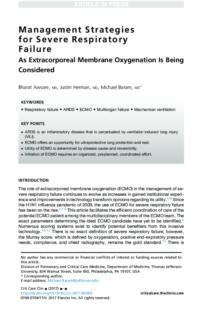 Management Strategies for Severe Respiratory Failure