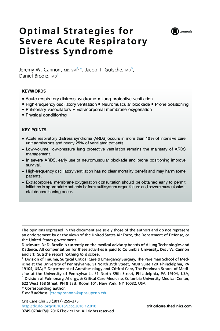 Optimal Strategies for Severe Acute Respiratory Distress Syndrome