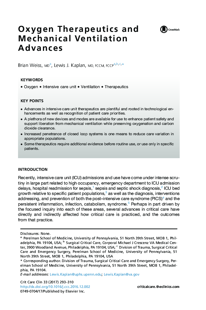 Oxygen Therapeutics and Mechanical Ventilation Advances