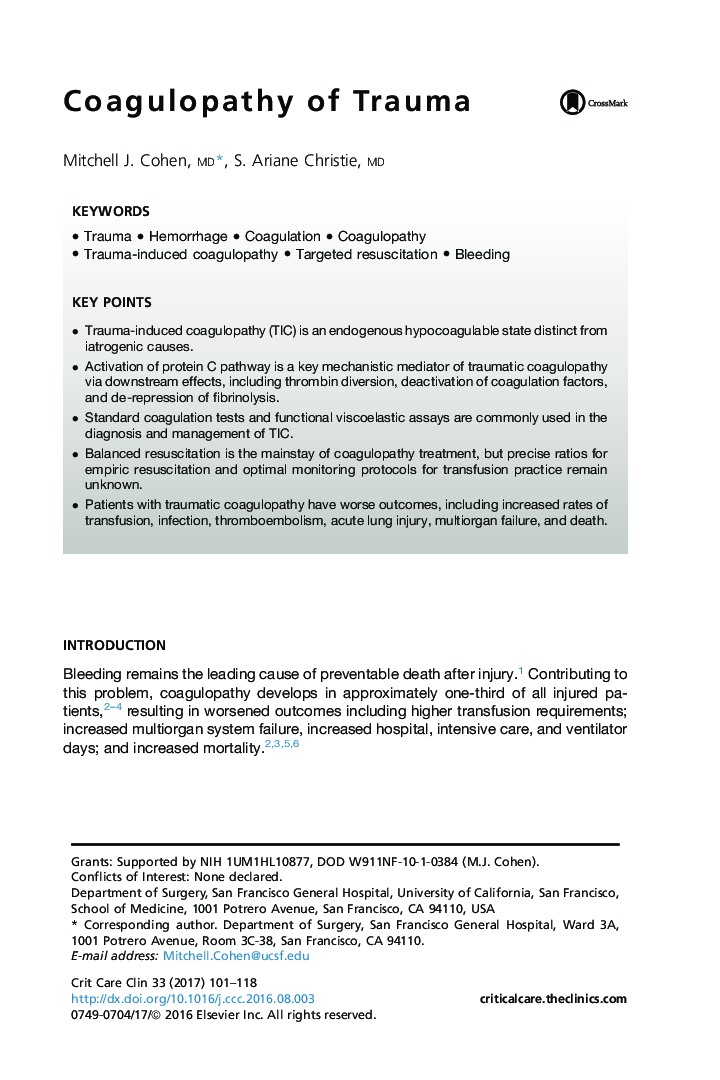 Coagulopathy of Trauma