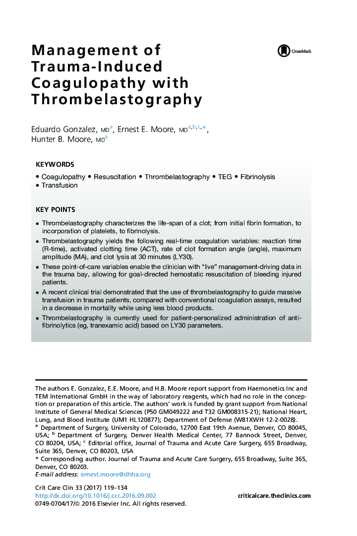 Management of Trauma-Induced Coagulopathy with Thrombelastography
