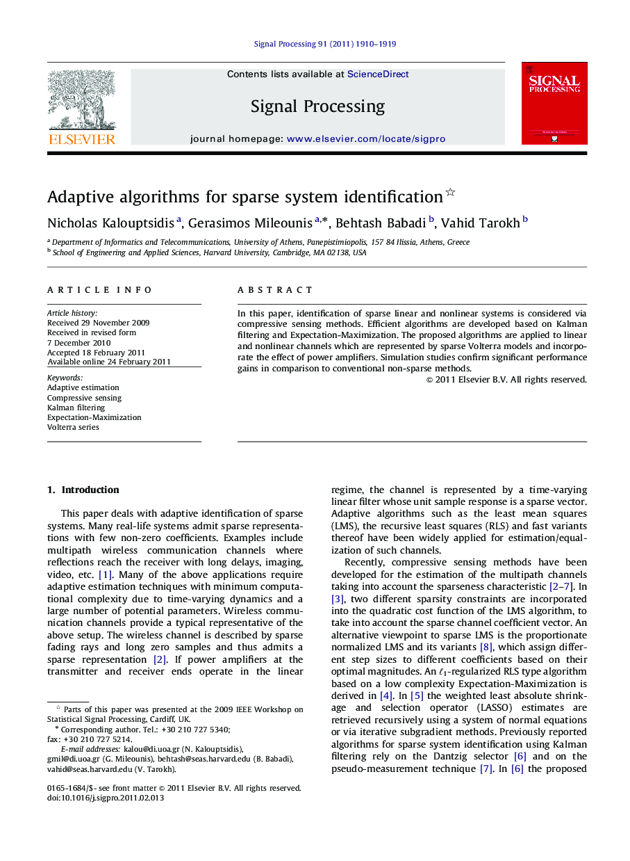 Adaptive algorithms for sparse system identification 