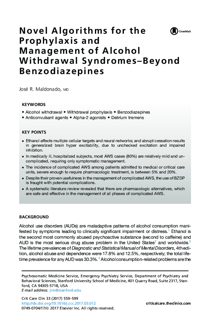 Novel Algorithms for the Prophylaxis and Management of Alcohol Withdrawal Syndromes-Beyond Benzodiazepines