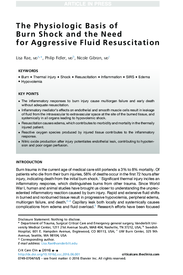 The Physiologic Basis of Burn Shock and the Need for Aggressive Fluid Resuscitation