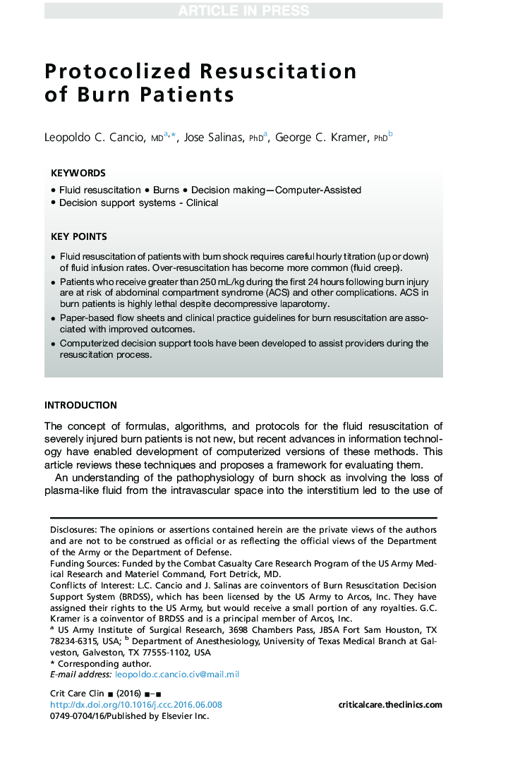 Protocolized Resuscitation of Burn Patients