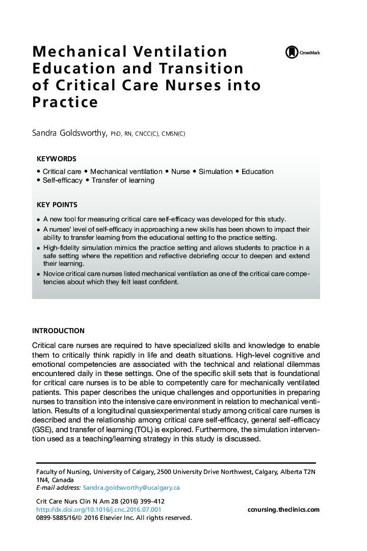 Mechanical Ventilation Education and Transition of Critical Care Nurses into Practice