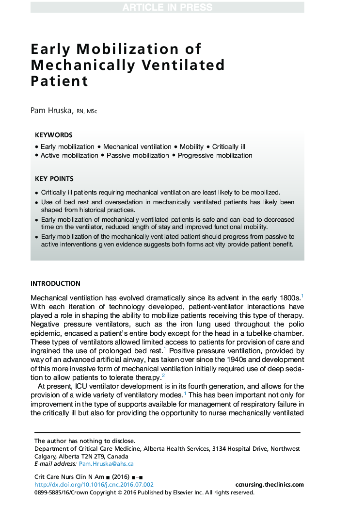 Early Mobilization of Mechanically Ventilated Patients