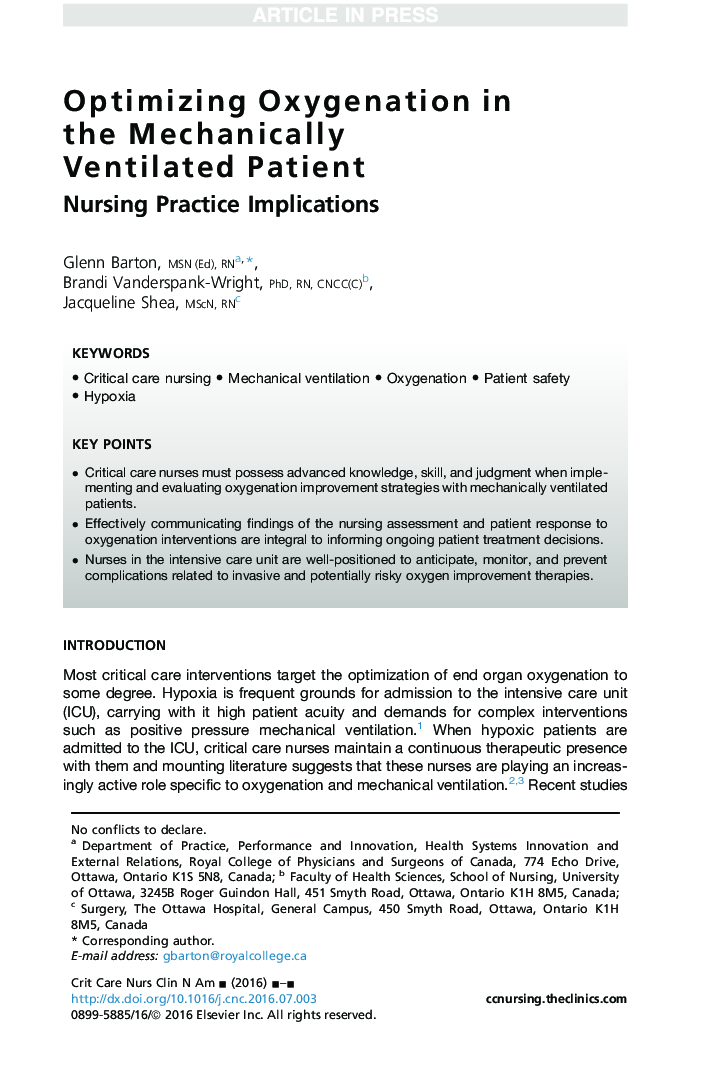 Optimizing Oxygenation in the Mechanically Ventilated Patient