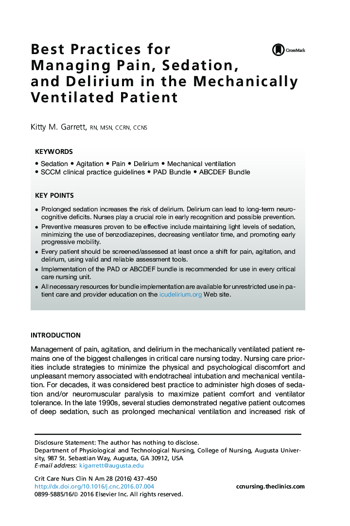 Best Practices for Managing Pain, Sedation, and Delirium in the Mechanically Ventilated Patient