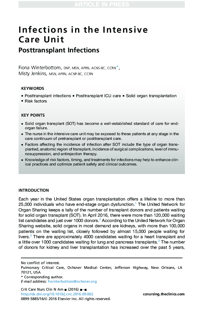 Infections in the Intensive Care Unit