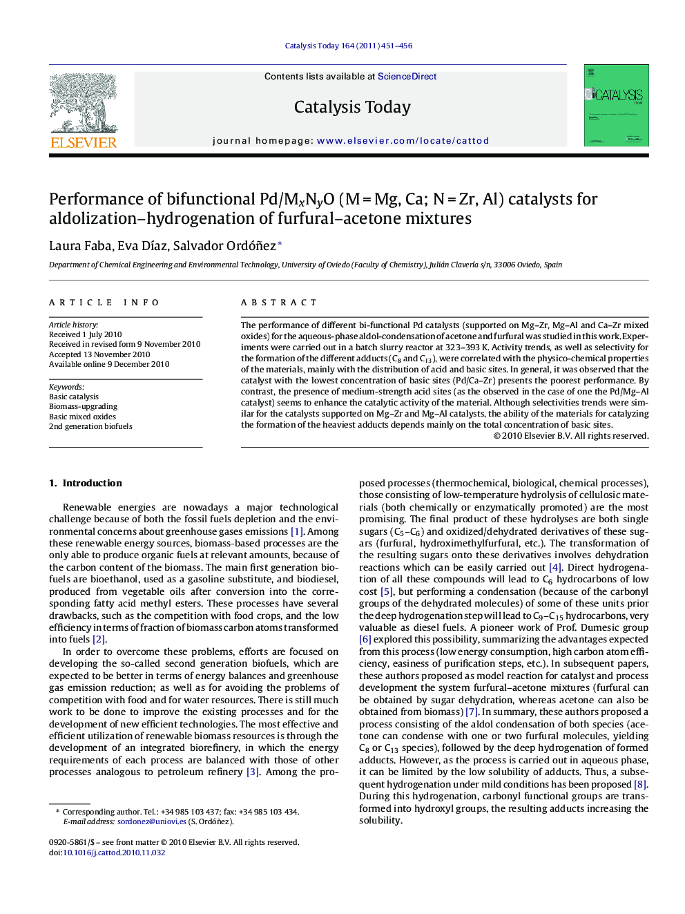 Performance of bifunctional Pd/MxNyO (M = Mg, Ca; N = Zr, Al) catalysts for aldolization–hydrogenation of furfural–acetone mixtures