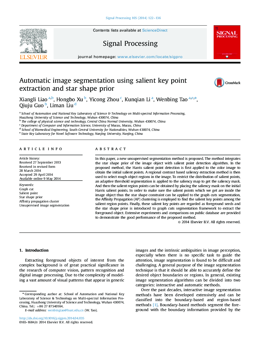 Automatic image segmentation using salient key point extraction and star shape prior