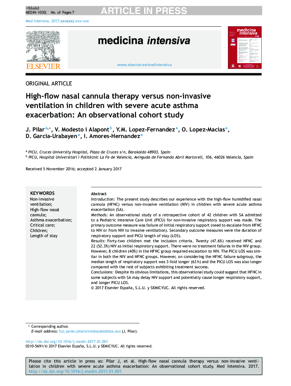 High-flow nasal cannula therapy versus non-invasive ventilation in children with severe acute asthma exacerbation: An observational cohort study